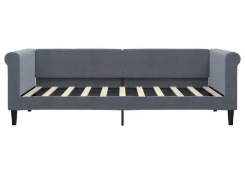 Pat de zi cu saltea, gri închis, 90x190 cm, catifea - 4/5