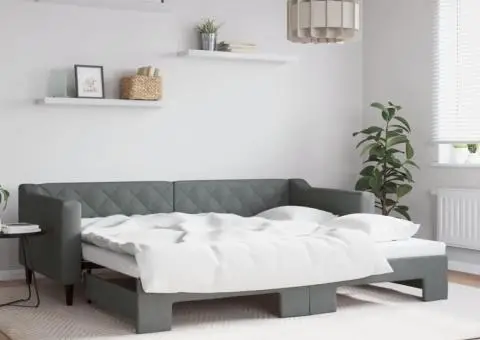 Pat de zi cu extensie, gri închis, 90x200 cm, textil - 1/5