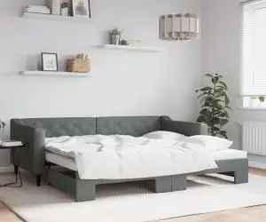 vidaXL Pat de zi cu extensie, gri închis, 90x200 cm, textil