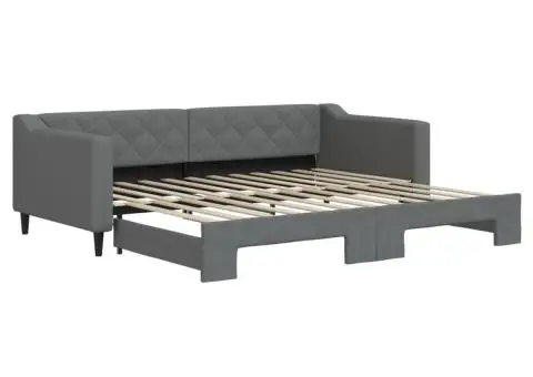 Pat de zi cu extensie, gri închis, 90x200 cm, textil - 2/5