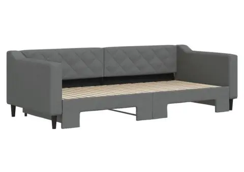 Pat de zi cu extensie, gri închis, 90x200 cm, textil - 3/5