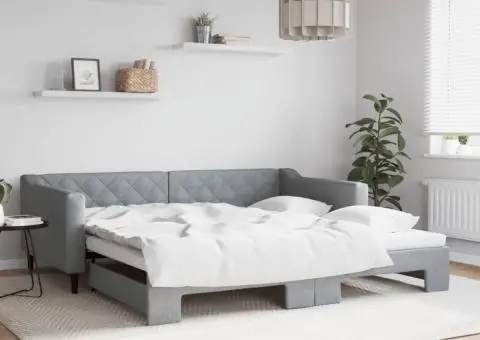 Pat de zi cu extensie, gri deschis, 100x200 cm, textil - 1/5