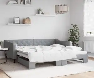 vidaXL Pat de zi cu extensie, gri deschis, 100x200 cm, textil