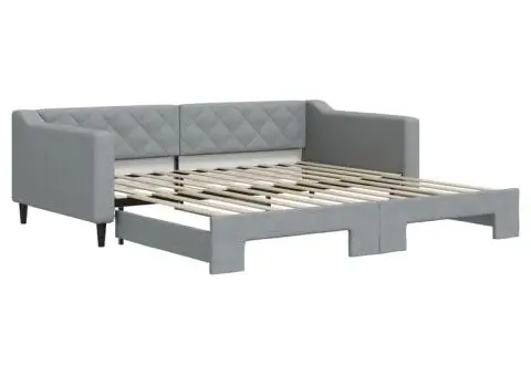 Pat de zi cu extensie, gri deschis, 100x200 cm, textil - 2/5