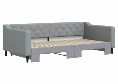 Pat de zi cu extensie, gri deschis, 100x200 cm, textil - 3/5