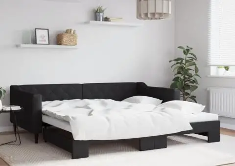 Pat de zi cu extensie, negru, 100x200 cm, textil - 1/5