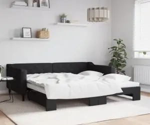 vidaXL Pat de zi cu extensie, negru, 100x200 cm, textil