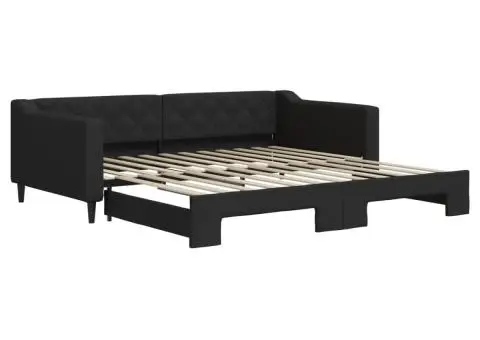 Pat de zi cu extensie, negru, 100x200 cm, textil - 2/5