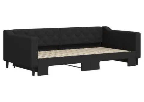 Pat de zi cu extensie, negru, 100x200 cm, textil - 3/5