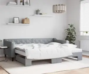 vidaXL Pat de zi cu extensie și saltele, gri deschis 90x200 cm textil