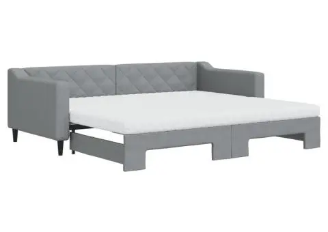 Pat de zi cu extensie și saltele, gri deschis 90x200 cm textil - 2/5