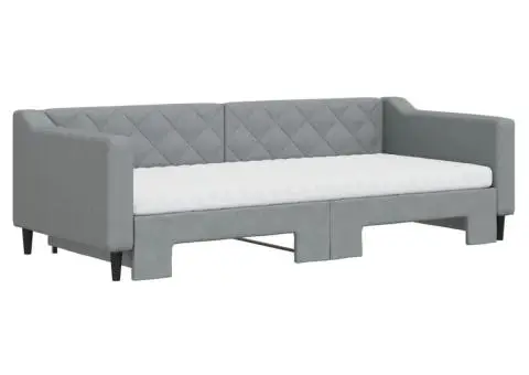 Pat de zi cu extensie și saltele, gri deschis 90x200 cm textil - 3/5