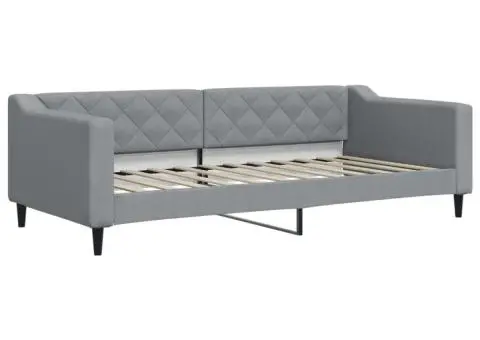 Pat de zi cu extensie și saltele, gri deschis 90x200 cm textil - 4/5