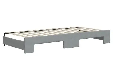 Pat de zi cu extensie și saltele, gri deschis 90x200 cm textil - 5/5