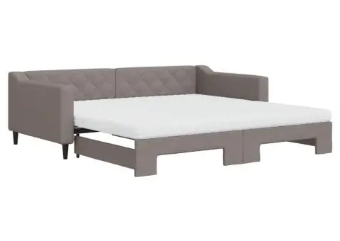 Pat de zi cu extensie și saltele, gri taupe, 100x200 cm, textil - 2/5