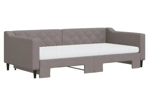 Pat de zi cu extensie și saltele, gri taupe, 100x200 cm, textil - 3/5