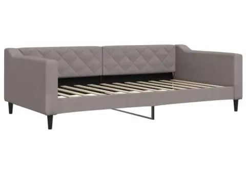 Pat de zi cu extensie și saltele, gri taupe, 100x200 cm, textil - 4/5