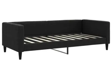 Pat de zi cu extensie și saltele, negru, 90x190 cm, textil - 4/5