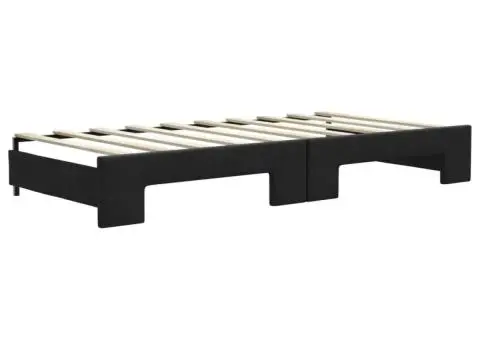 Pat de zi cu extensie și saltele, negru, 90x190 cm, textil - 5/5