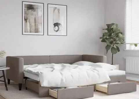 Pat de zi cu extensie și sertare, gri taupe, 90x200 cm, textil - 1/5