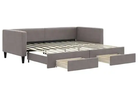 Pat de zi cu extensie și sertare, gri taupe, 90x200 cm, textil - 2/5