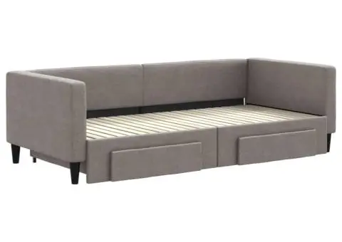 Pat de zi cu extensie și sertare, gri taupe, 90x200 cm, textil - 3/5