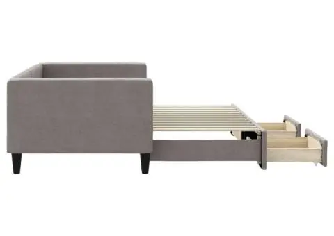 Pat de zi cu extensie și sertare, gri taupe, 90x200 cm, textil - 4/5