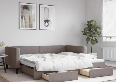 Pat de zi cu extensie și sertare, gri taupe, 100x200 cm, textil - 1/5