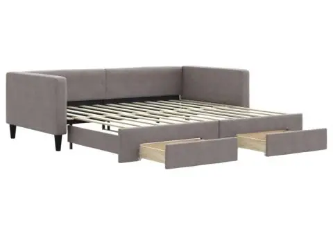 Pat de zi cu extensie și sertare, gri taupe, 100x200 cm, textil - 2/5