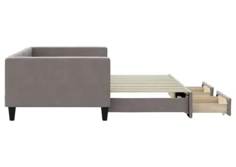 Pat de zi cu extensie și sertare, gri taupe, 100x200 cm, textil - 4/5