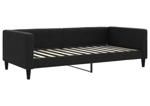 Pat de zi cu extensie și saltele, negru, 100x200 cm, textil - 4/5