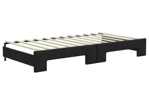 Pat de zi cu extensie și saltele, negru, 100x200 cm, textil - 5/5