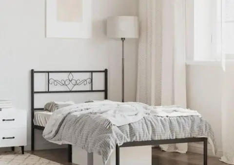 Cadru de pat din metal cu tăblie, negru, 107x203 cm - 1/5