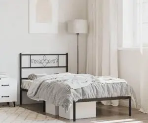 vidaXL Cadru de pat din metal cu tăblie, negru, 107x203 cm