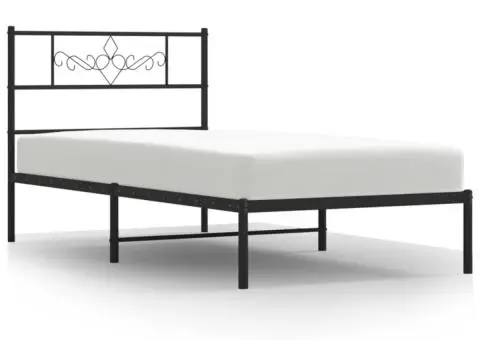 Cadru de pat din metal cu tăblie, negru, 107x203 cm - 2/5