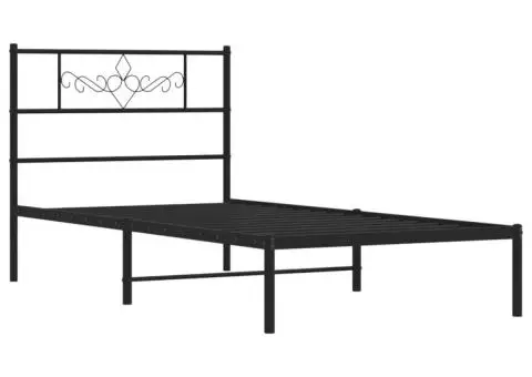 Cadru de pat din metal cu tăblie, negru, 107x203 cm - 3/5