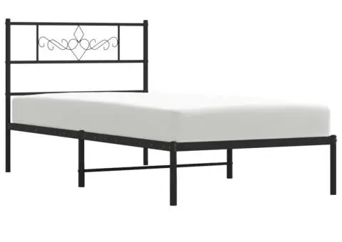 Cadru de pat din metal cu tăblie, negru, 107x203 cm - 4/5