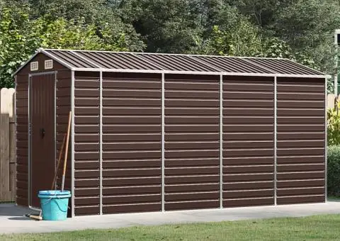 Șopron de grădină, maro, 191x385x198 cm, oțel galvanizat - 1/5