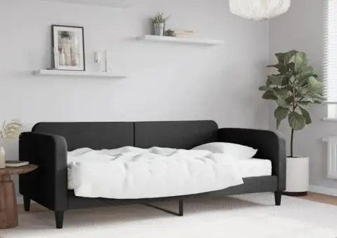 Pat de zi cu saltea, negru, 90x200 cm, textil - 1/5