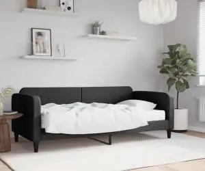 vidaXL Pat de zi cu saltea, negru, 90x200 cm, textil