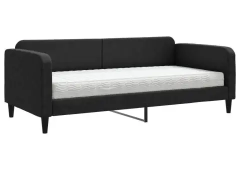 Pat de zi cu saltea, negru, 90x200 cm, textil - 2/5