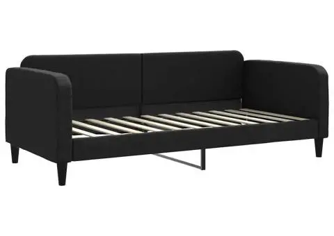 Pat de zi cu saltea, negru, 90x200 cm, textil - 3/5