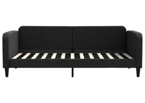 Pat de zi cu saltea, negru, 90x200 cm, textil - 4/5