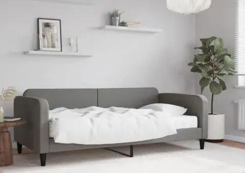 Pat de zi cu saltea, gri închis, 90x200 cm, textil - 1/5