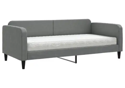 Pat de zi cu saltea, gri închis, 90x200 cm, textil - 2/5