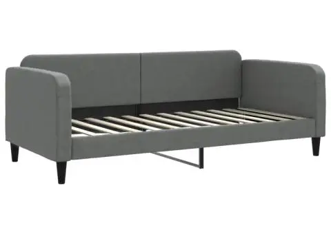 Pat de zi cu saltea, gri închis, 90x200 cm, textil - 3/5