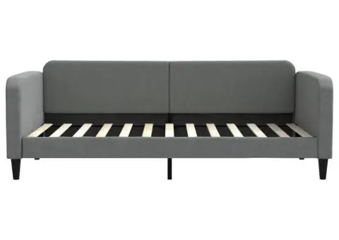 Pat de zi cu saltea, gri închis, 90x200 cm, textil - 4/5