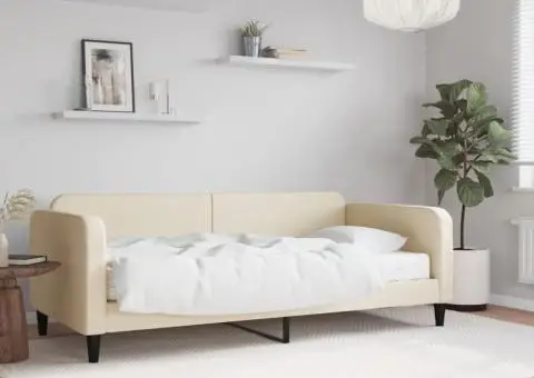 Pat de zi cu saltea, crem, 90x200 cm, textil - 1/5