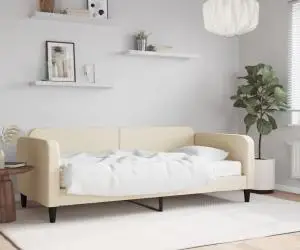 vidaXL Pat de zi cu saltea, crem, 90x200 cm, textil