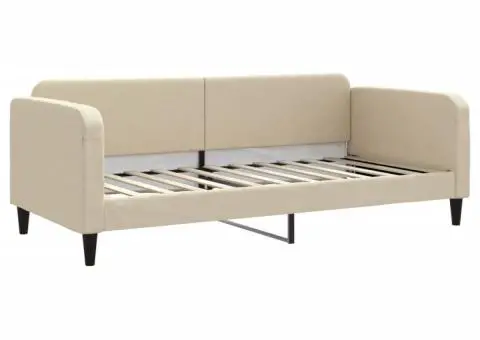 Pat de zi cu saltea, crem, 90x200 cm, textil - 3/5